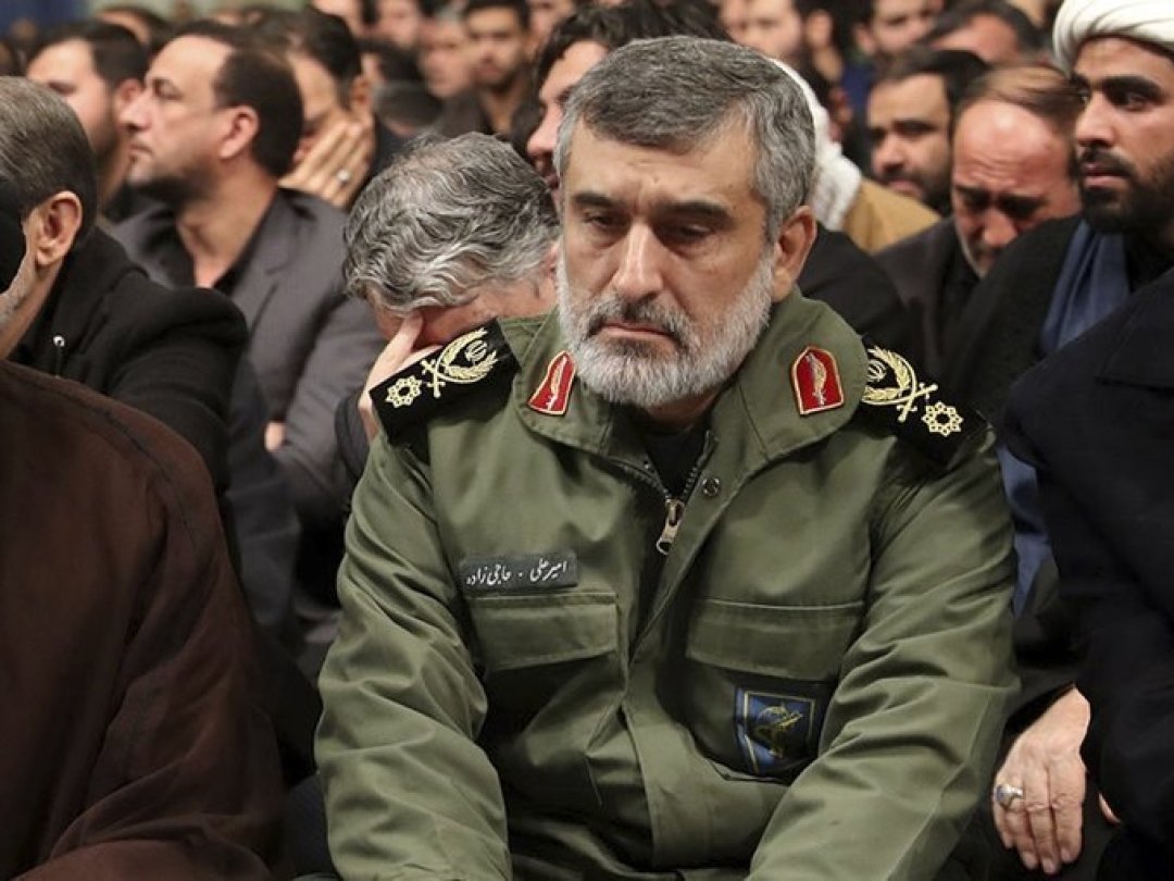 Le général Amirali Hajizadeh, commandant de la force aérospatiale des Gardiens de la révolution, lors d'une cérémonie en hommage au général Qassem Soleimani, le 9 janvier 2020.
